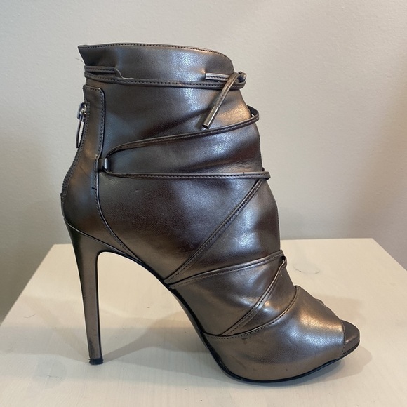 Guess Silver Metallic Peep Toe Tie Around Ankle Boot - Picture 4 of 17